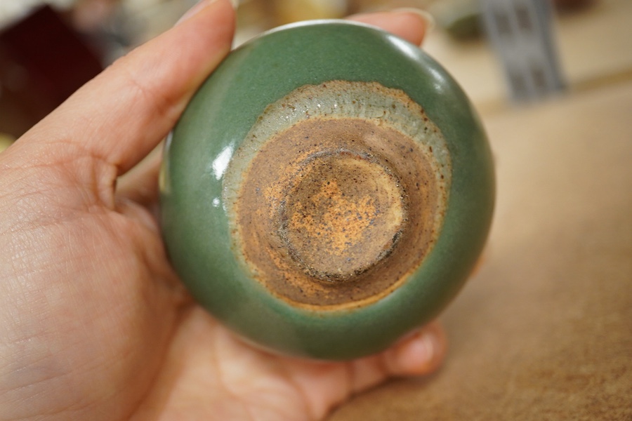 A Chinese Longquan celadon jarlet and a similar box and cover, Yuan dynasty, largest 6.5cm high